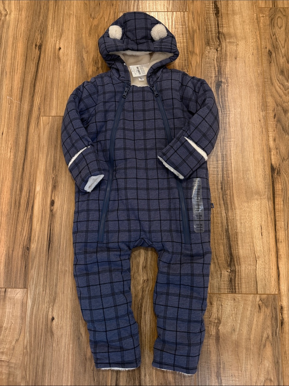 NWT Baby GAP Navy Plaid Plush-Lined Baby Bunting